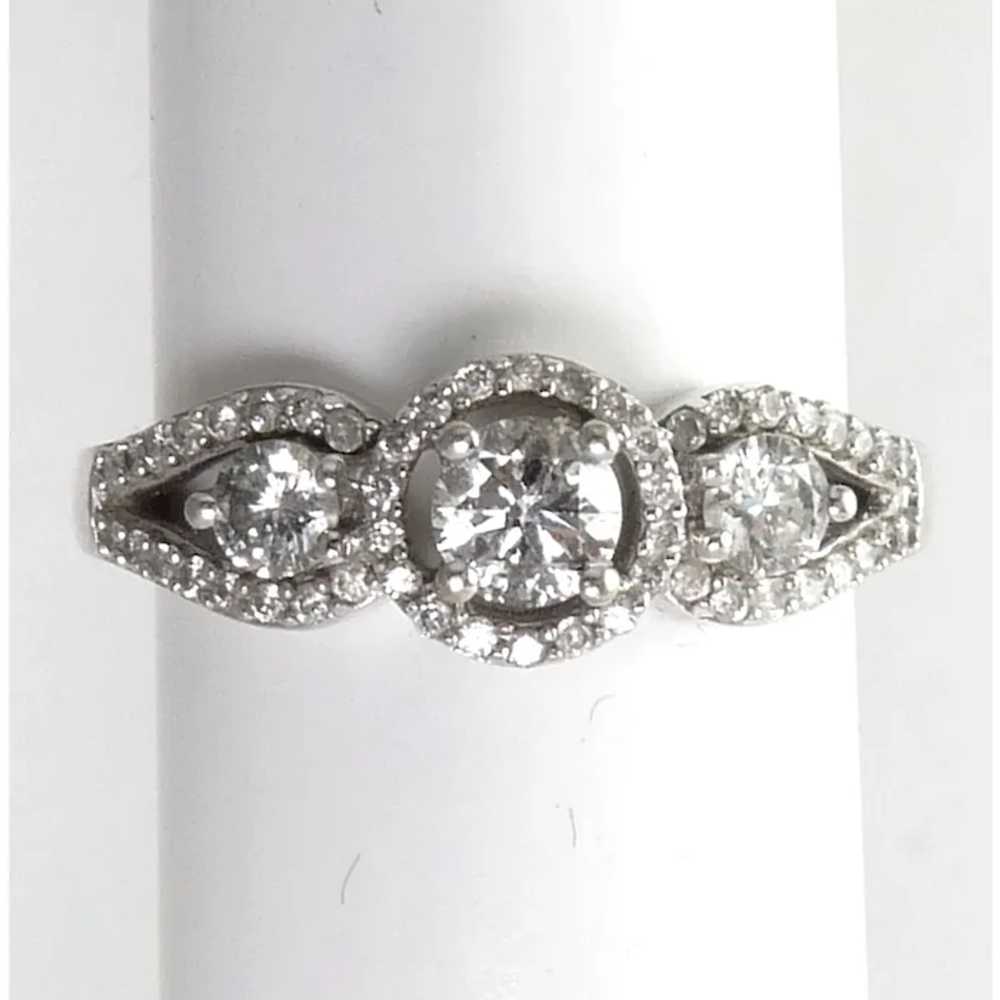 Vintage 10K White Gold 3-Stone Diamonds Ring, Pav… - image 6