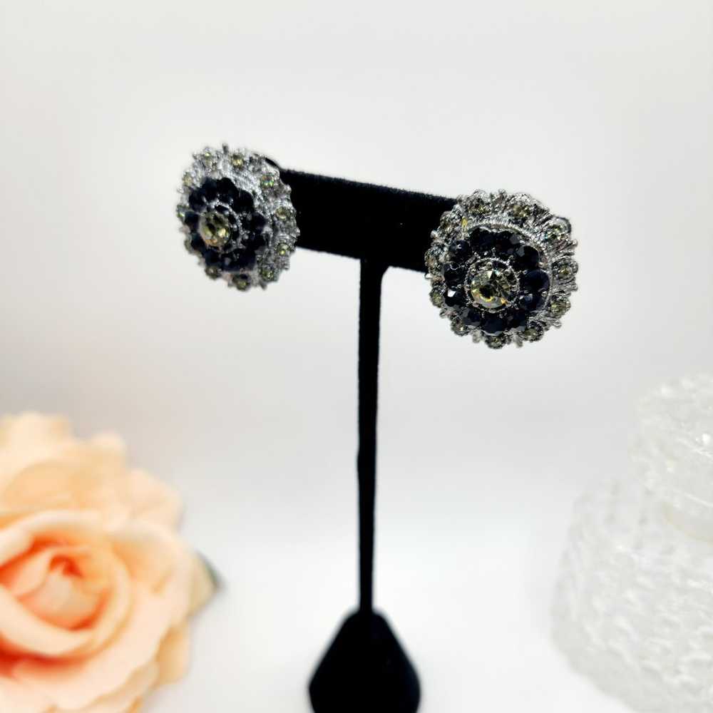 Vintage Circle black white rhinestone earrings - image 1