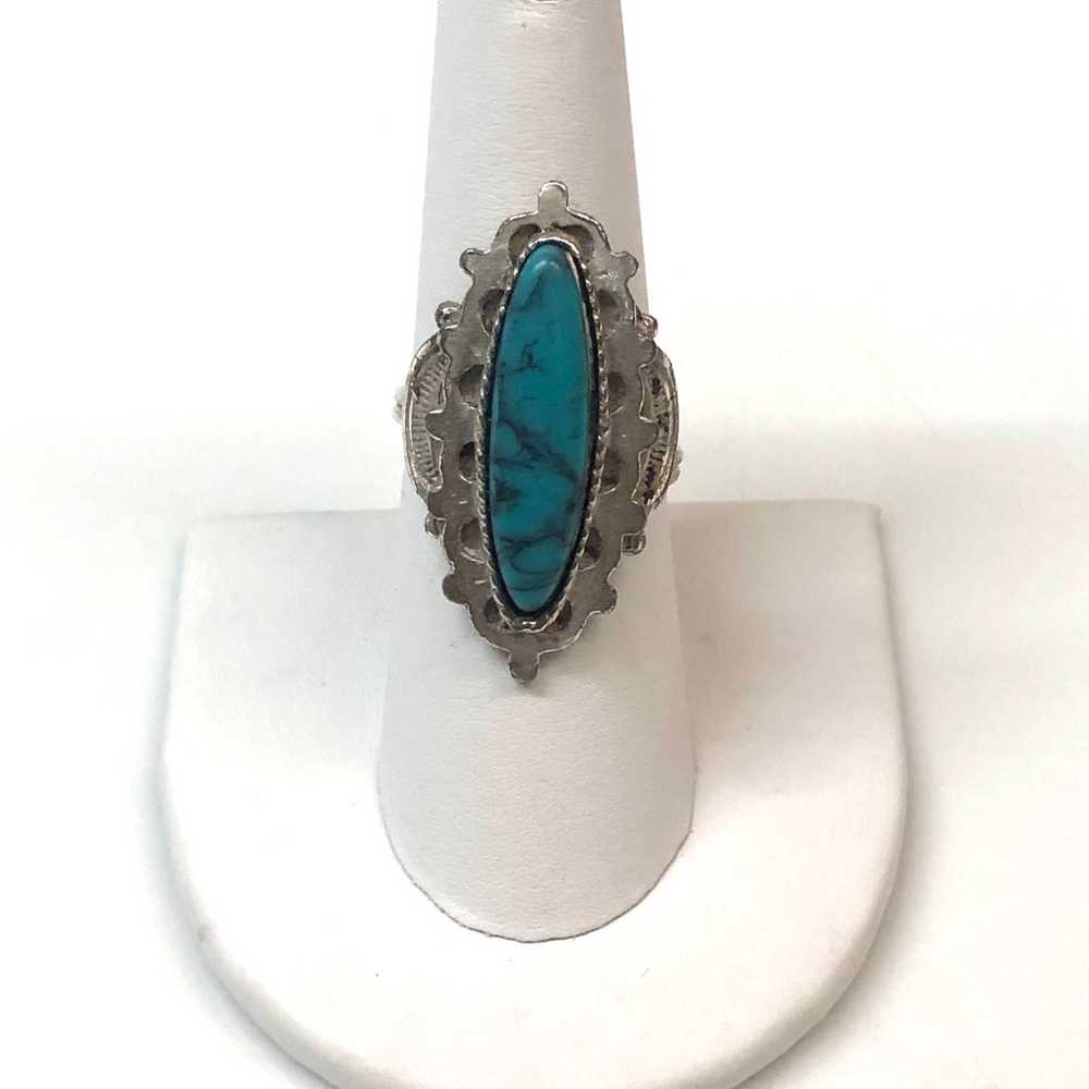 Vintage Faux Turquoise Elongated Sterling Silver … - image 2