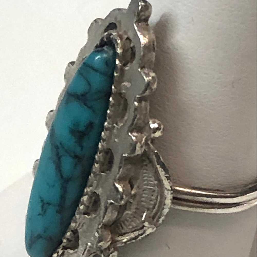 Vintage Faux Turquoise Elongated Sterling Silver … - image 4