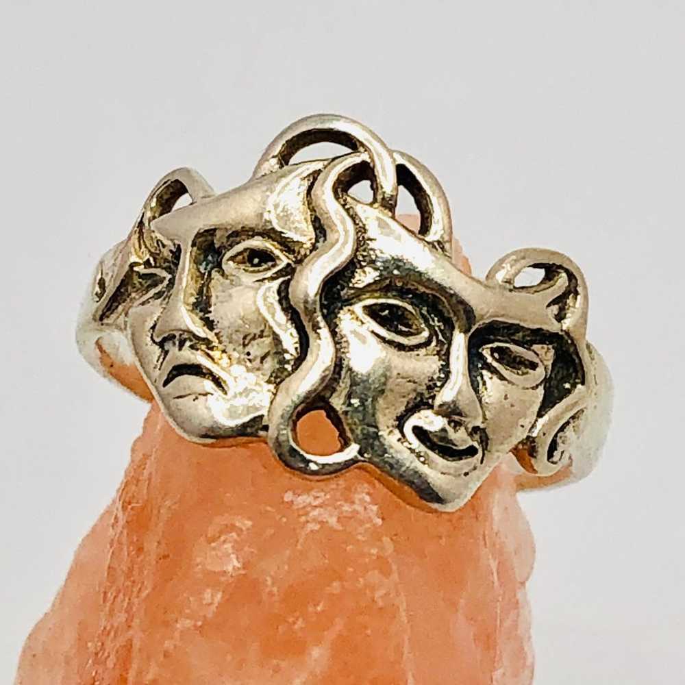 Vintage Tragedy/Comedy Sterling Silver Ring - image 1