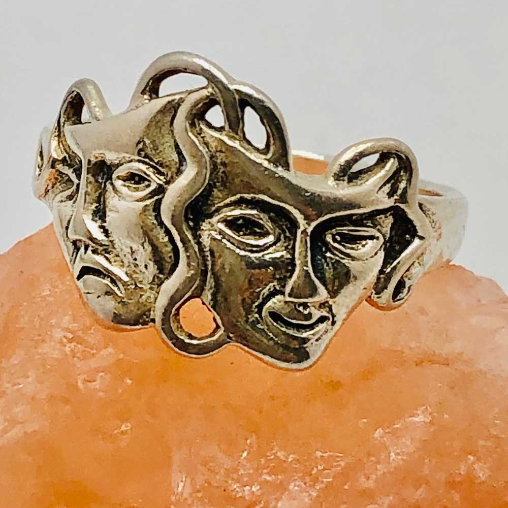 Vintage Tragedy/Comedy Sterling Silver Ring - image 2