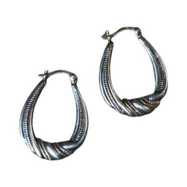 Vintage Sterling Silver Textured Hoop Earrings