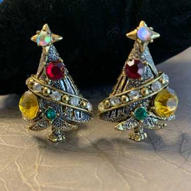 Vintage Christmas Tree Earrings - image 1