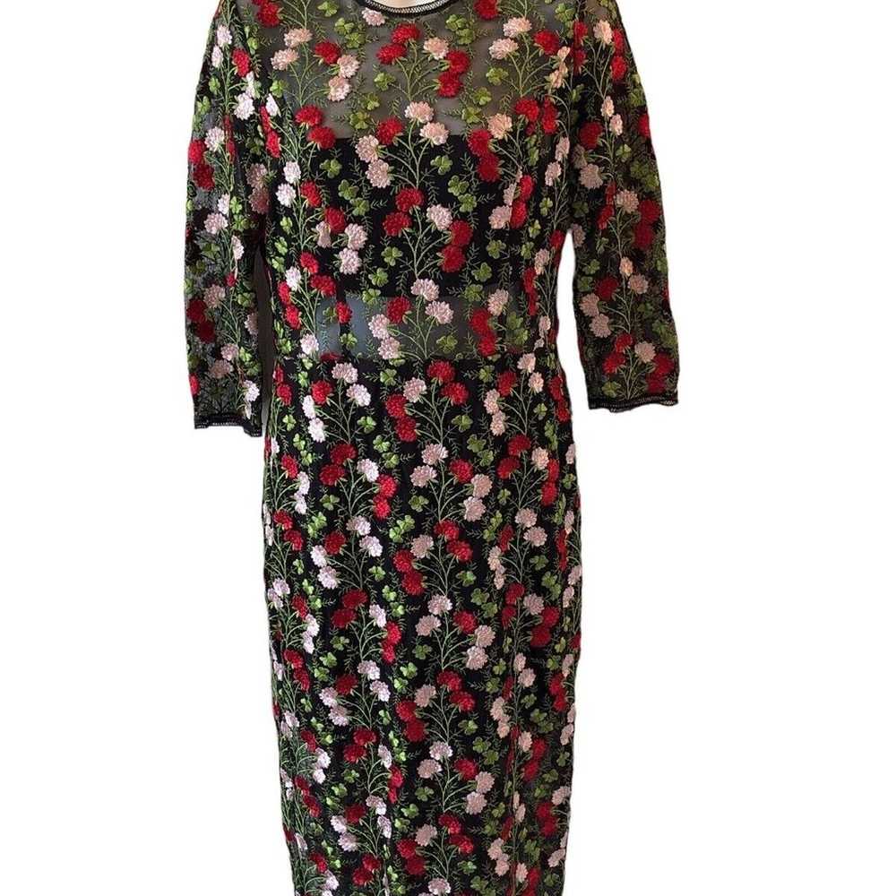 Alexis Floral Miller Sheath Midi Dress Black Red … - image 1