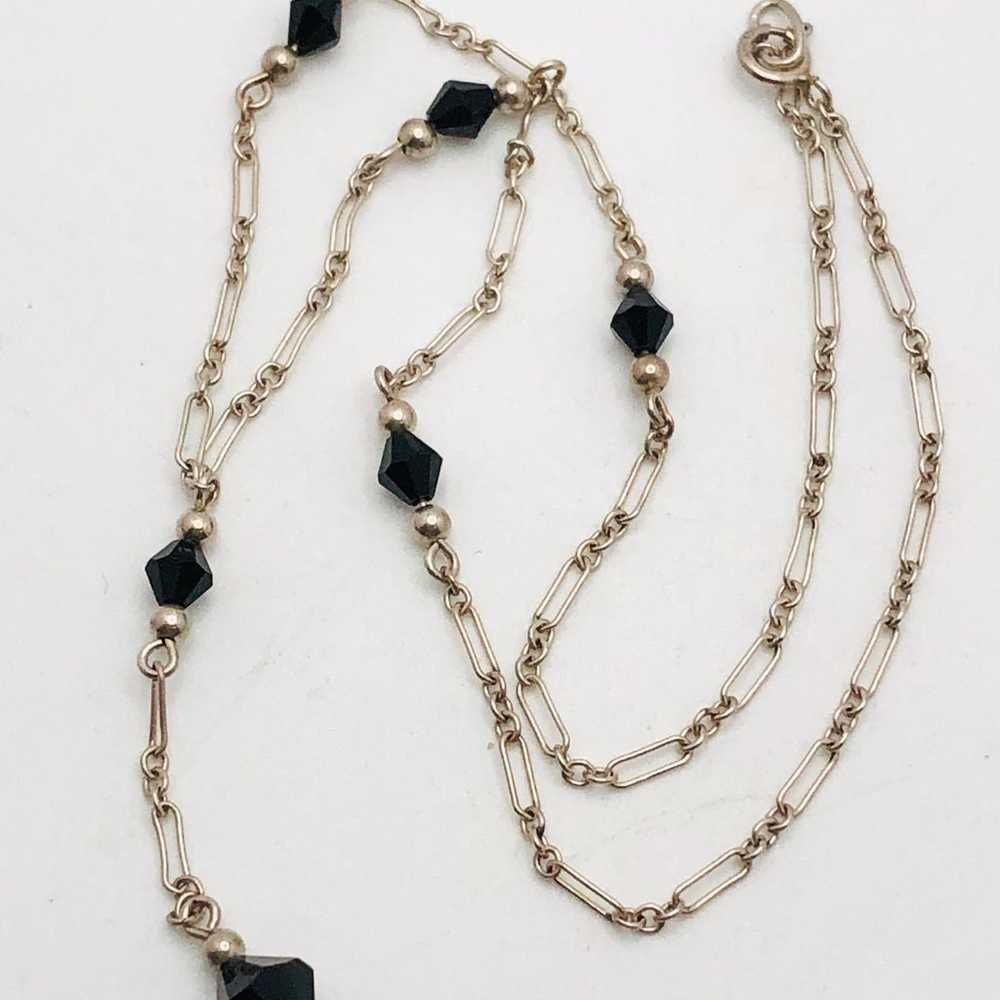 Vintage SU Sterling Silver Black Glass Lariat Nec… - image 2