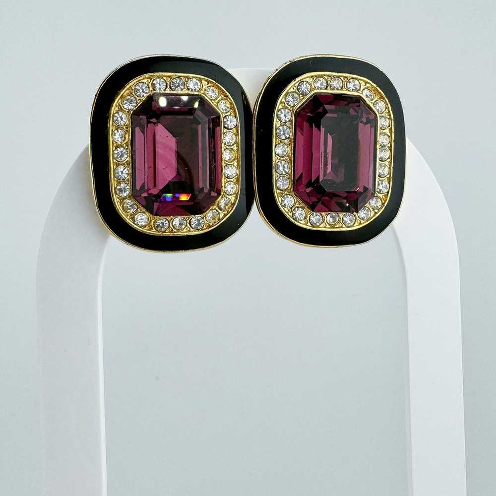 Vintage Purple Art Deco Statement Earrings Rhines… - image 1