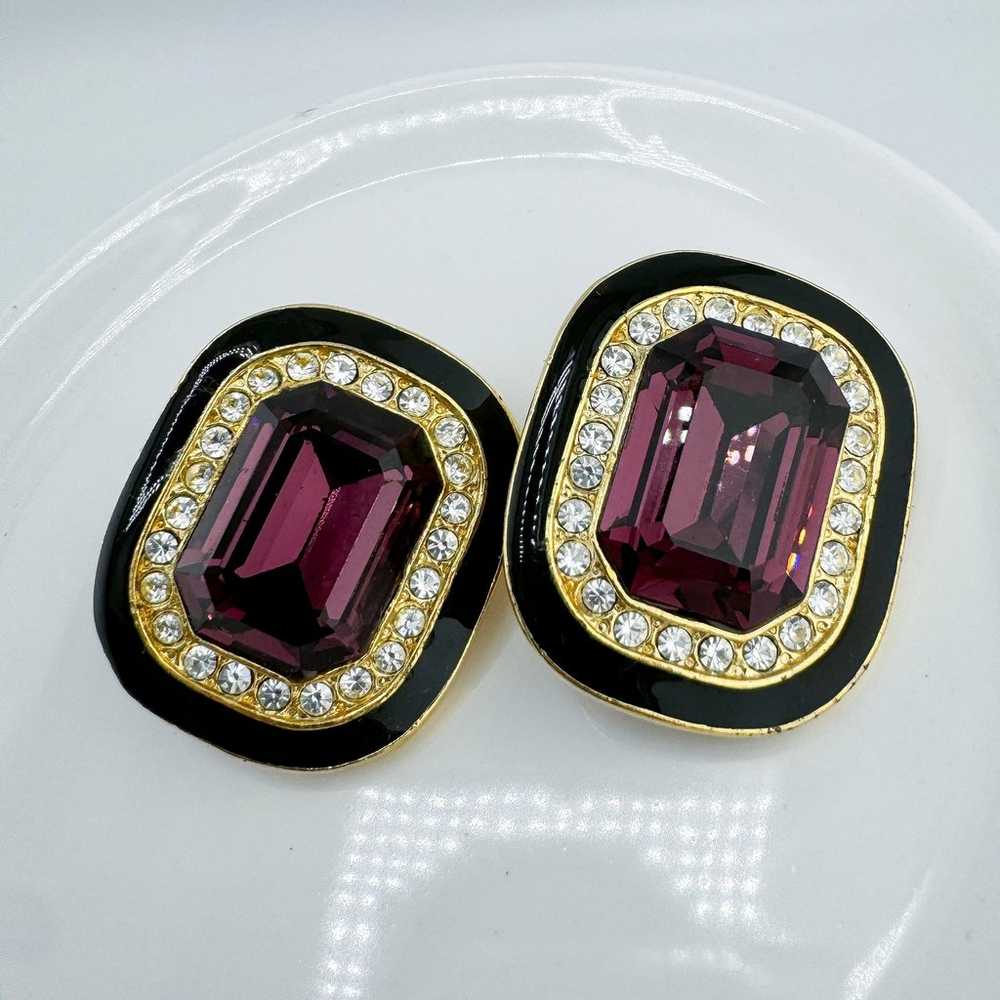 Vintage Purple Art Deco Statement Earrings Rhines… - image 2