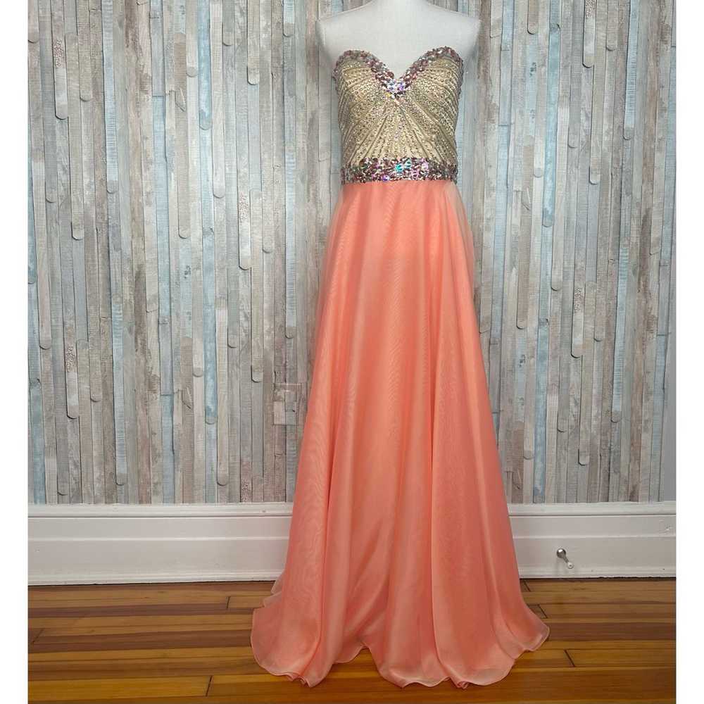 Sherri Hill 12 Peach Beaded Jeweled Bodice Strapl… - image 1