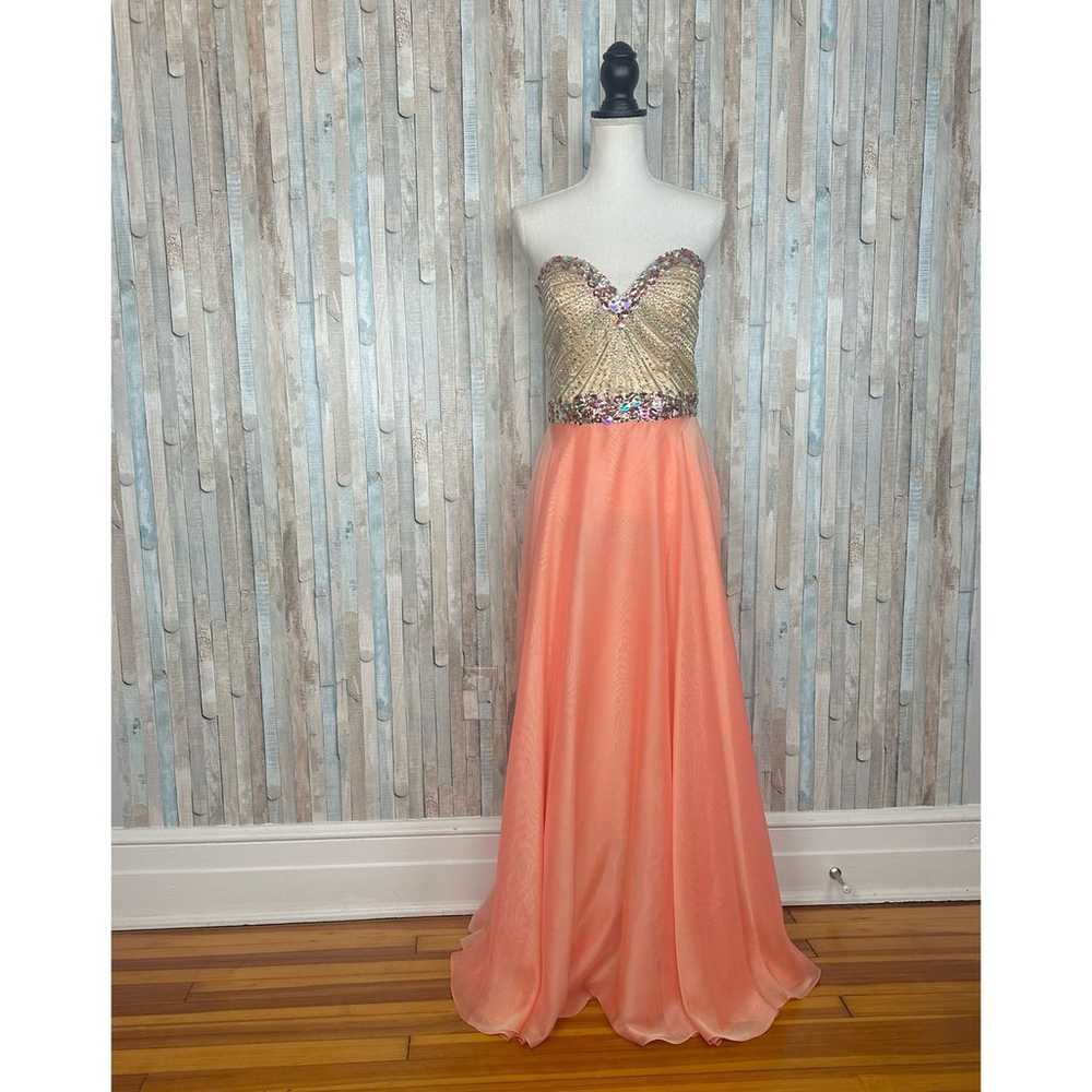 Sherri Hill 12 Peach Beaded Jeweled Bodice Strapl… - image 2