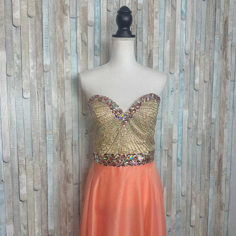 Sherri Hill 12 Peach Beaded Jeweled Bodice Strapl… - image 3