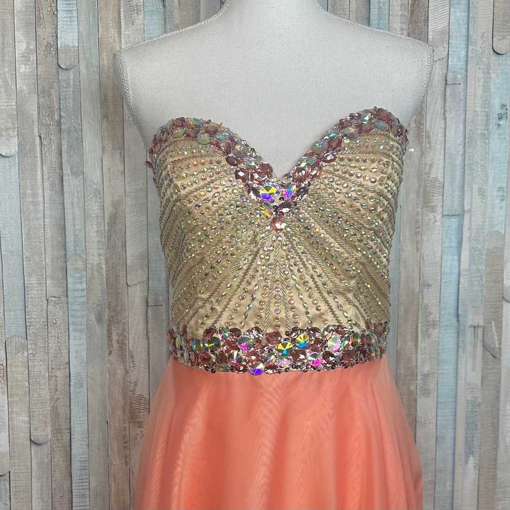 Sherri Hill 12 Peach Beaded Jeweled Bodice Strapl… - image 4