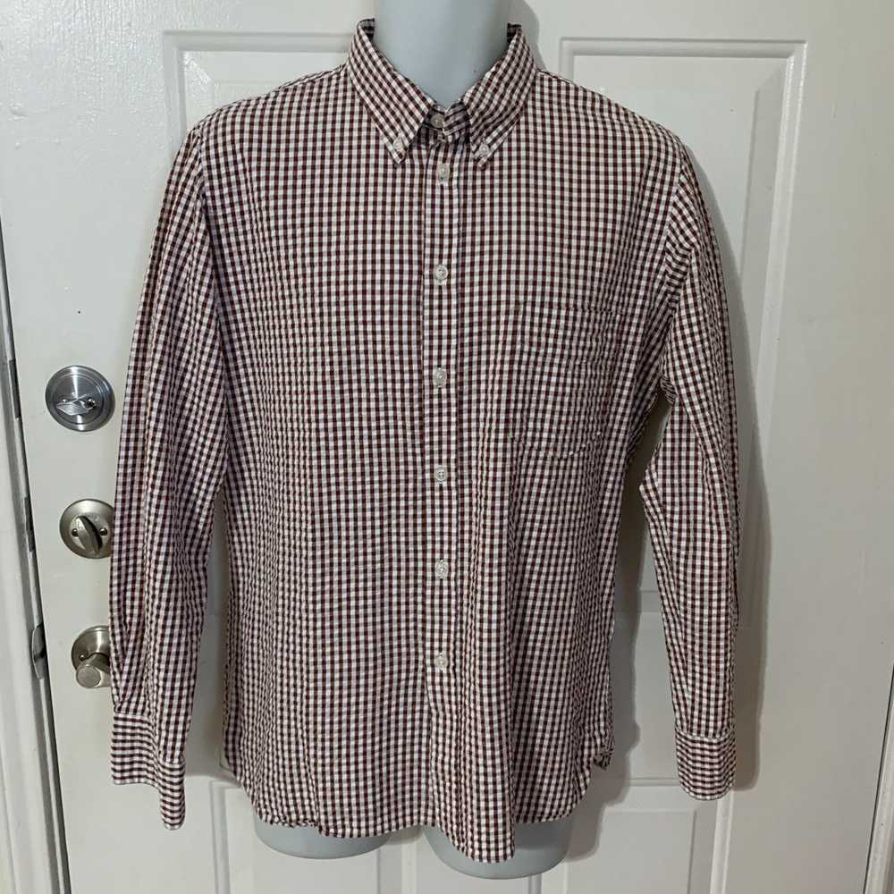 Universal Works Gingham Check Seersucker button d… - image 2