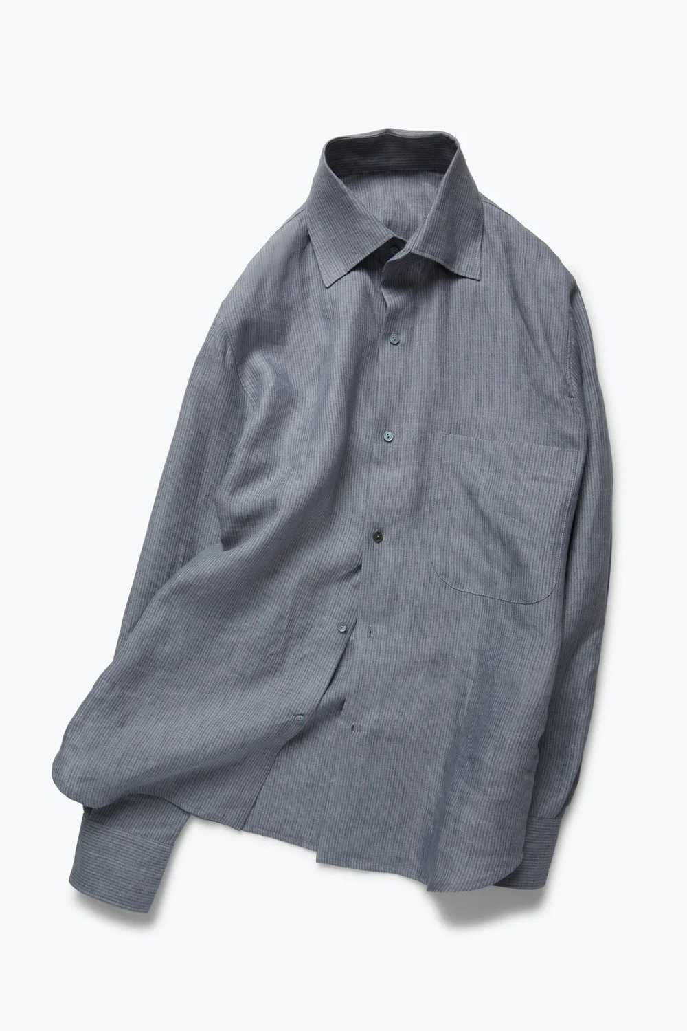 Stoffa ($575) Steel Grey Striped Linen Shirt - image 1