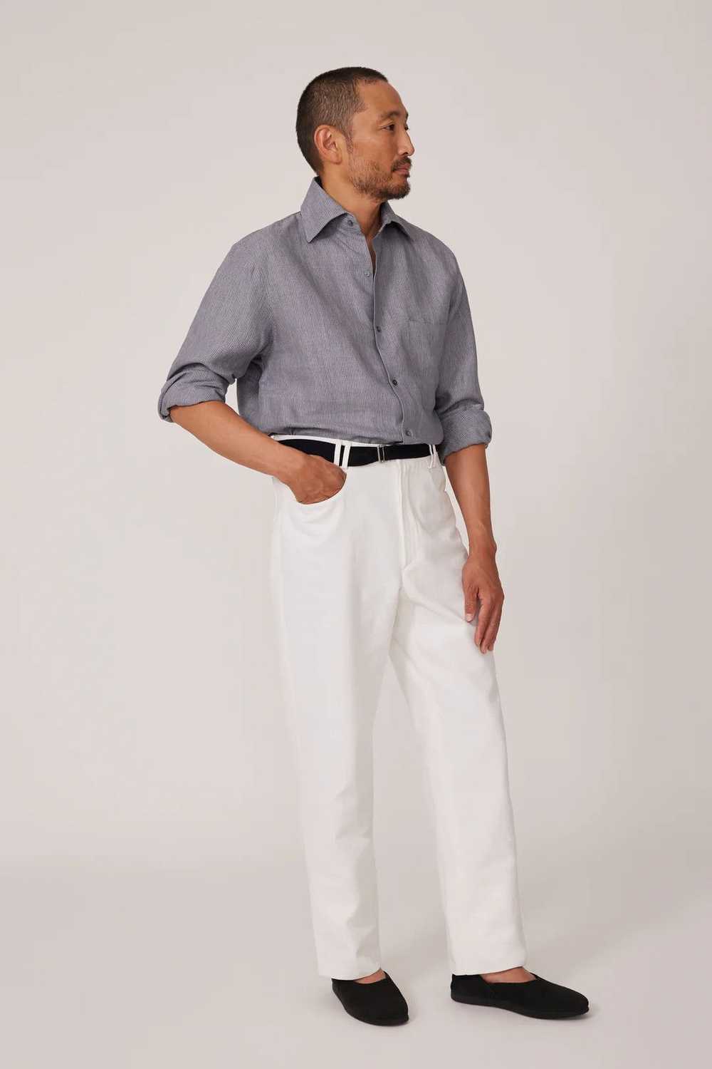 Stoffa ($575) Steel Grey Striped Linen Shirt - image 3