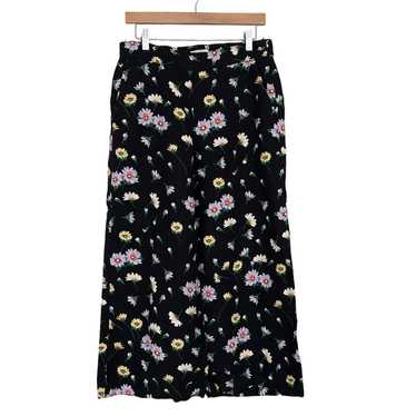 Loft Loft Black Floral Linen Blend Wide Leg Pants 