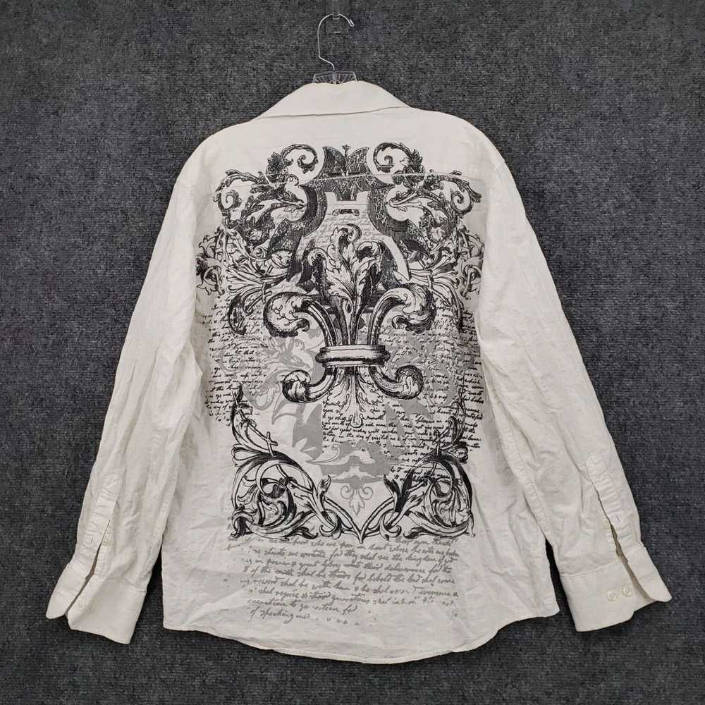 Vintage White Gothic Print Button Up Shirt for Me… - image 2