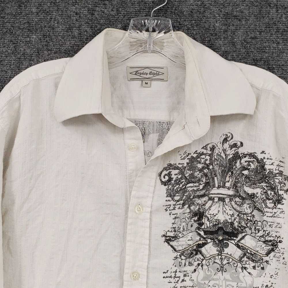 Vintage White Gothic Print Button Up Shirt for Me… - image 3