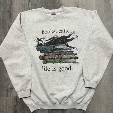 Gildan × Vintage VTG Books. Cats. Life Is Good 90s