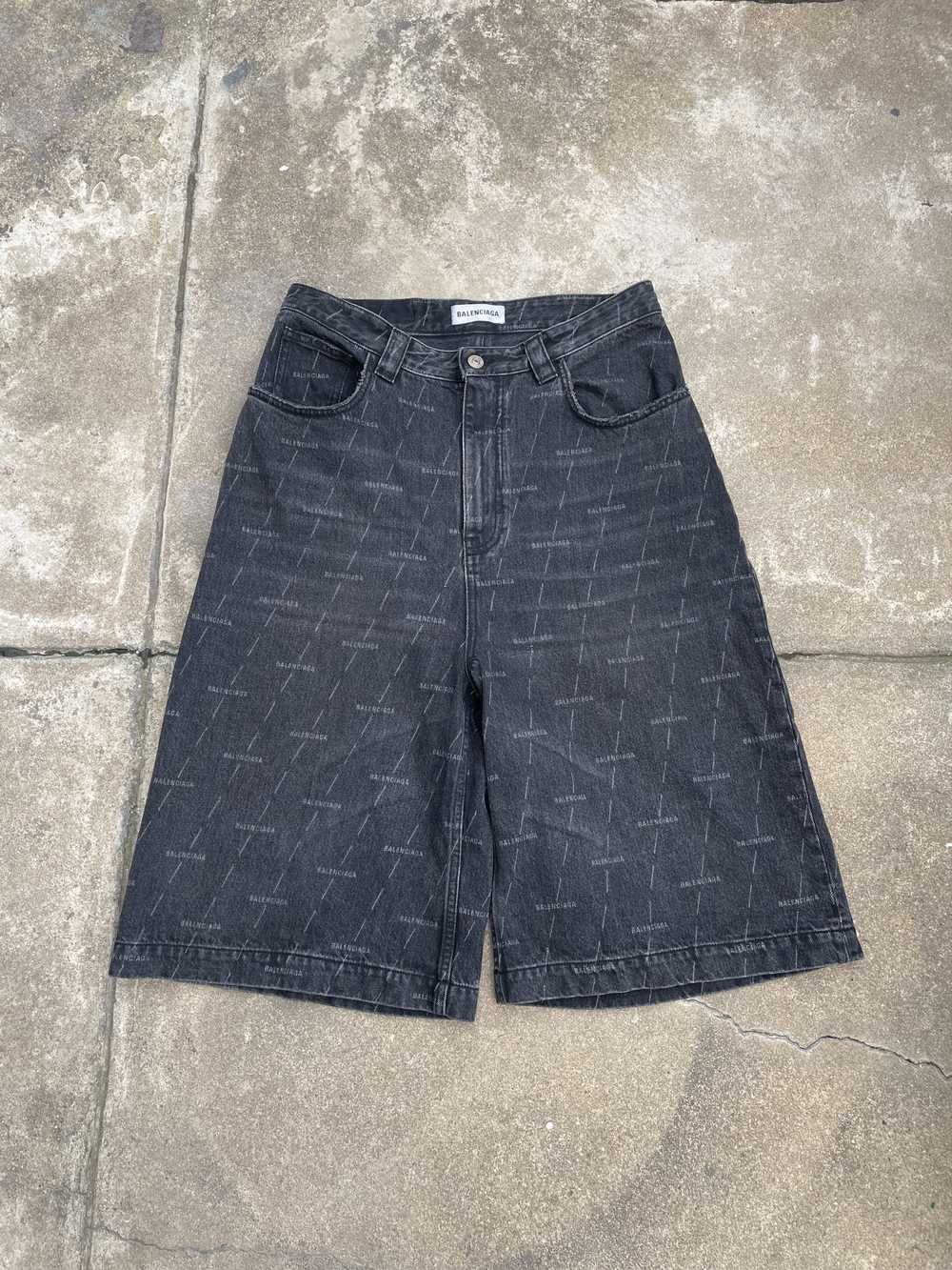 Balenciaga SS21 Logo Print Denim Shorts - image 1