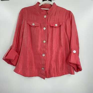 Ruby Rd. Nehru Collar Button Up Coral Shimmer Sil… - image 1