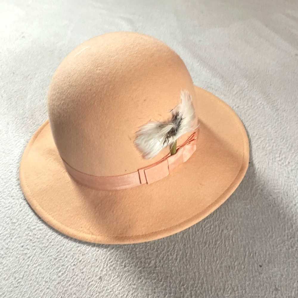 FELT Peach Felt Womens Cloche Hat Mid Century Sty… - image 3