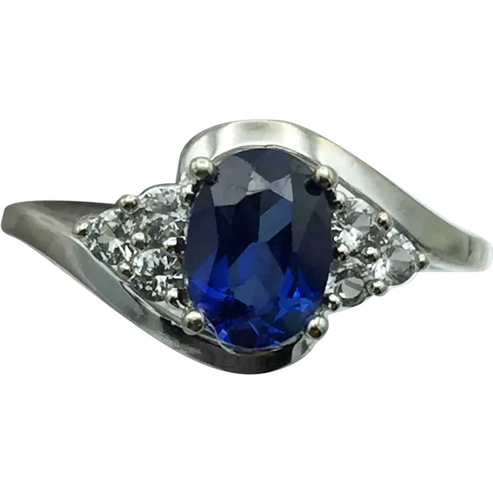 10K Lab Sapphire & Cubic Zirconium Ring - image 1