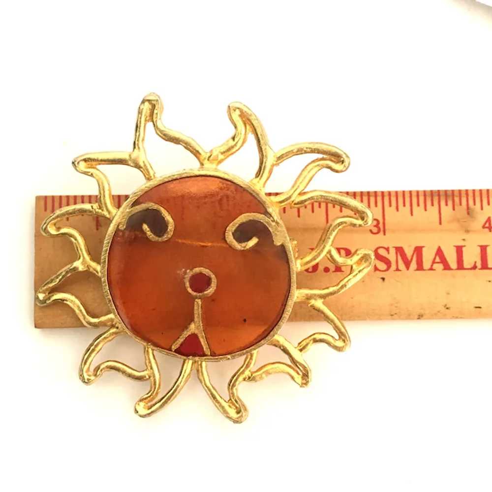 Rare Vintage Signed Joy Sun Face Brooch Resin Pli… - image 6