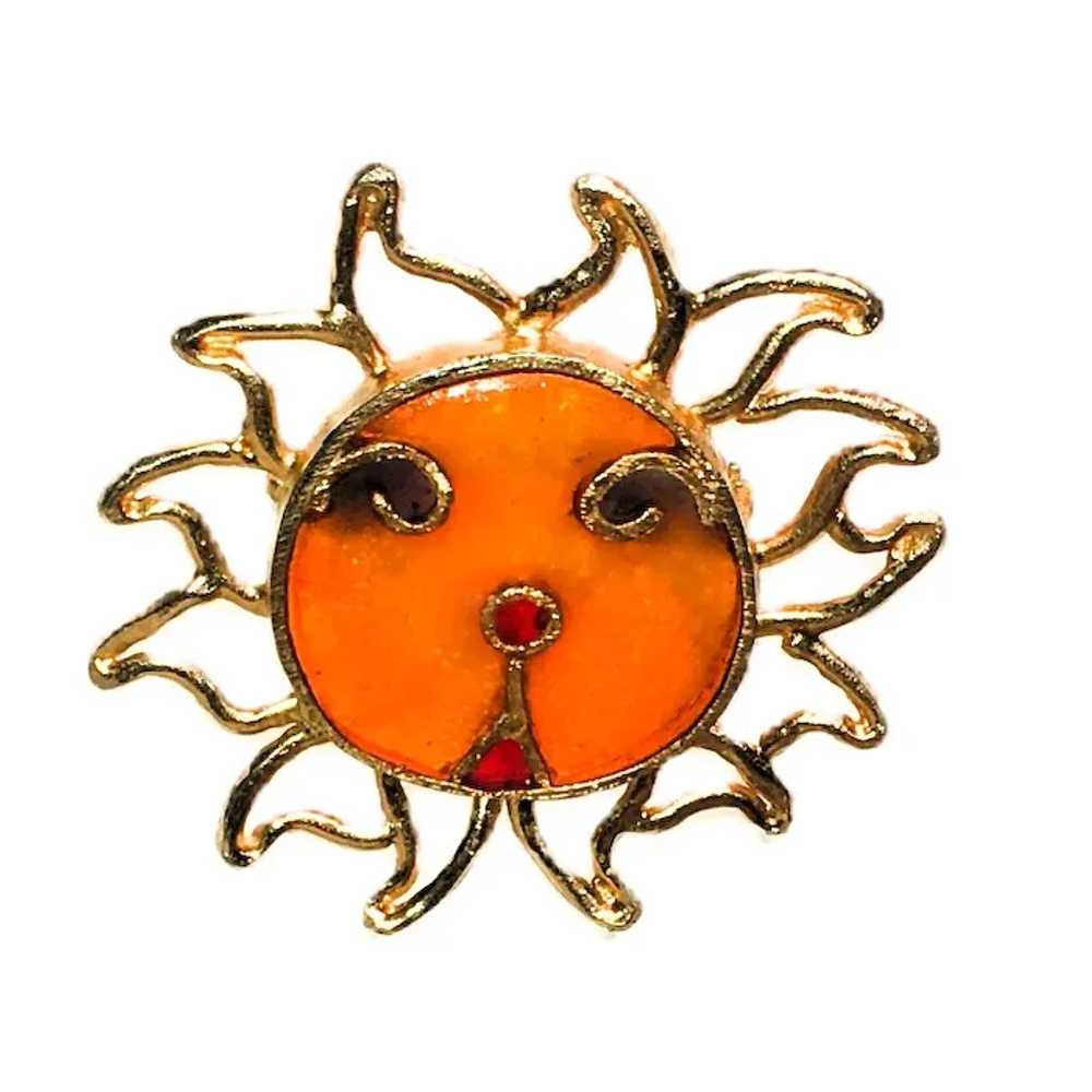 Rare Vintage Signed Joy Sun Face Brooch Resin Pli… - image 7