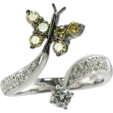 Natural Diamond Ring Butterfly 18K White Gold Esta