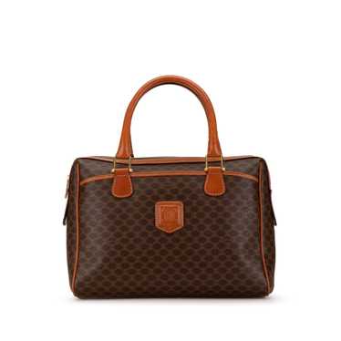 Brown Celine Macadam Coated Canvas Boston Bag