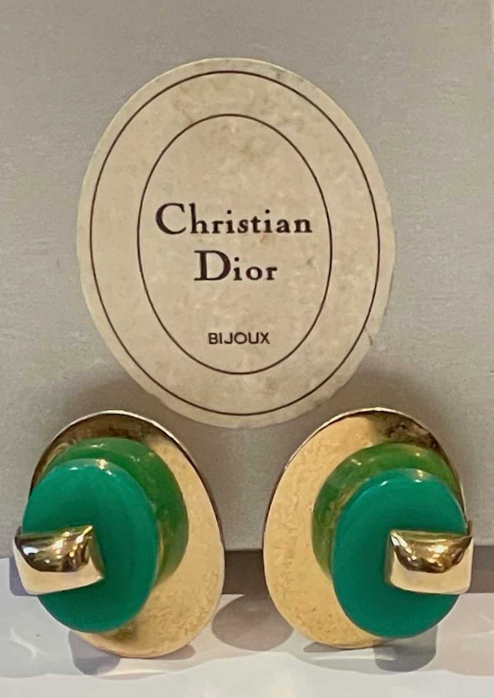 CHRISTIAN DIOR Vintage Art Deco Oval Gold & Green… - image 1