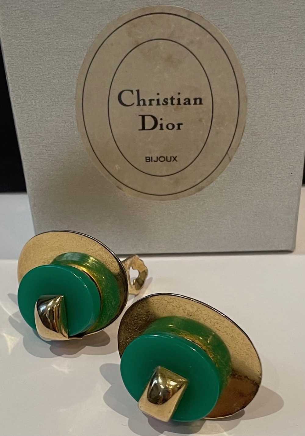 CHRISTIAN DIOR Vintage Art Deco Oval Gold & Green… - image 2