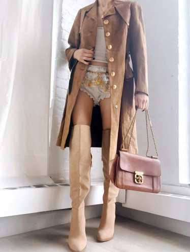 60s Spanish rich suede belted trench coat