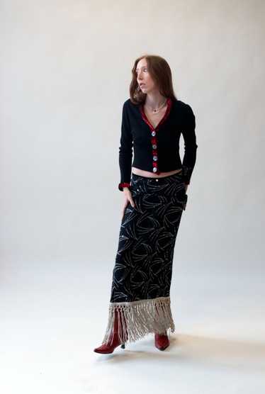 Black Knit Skirt w/ sequins and fringe | Voyage In