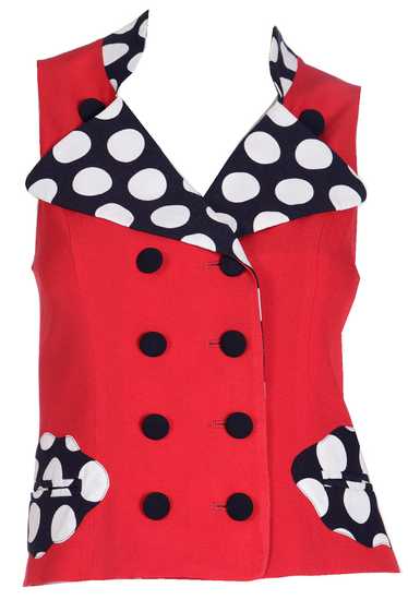 1990s Franco Moschino Red Vest w Black & White Pol