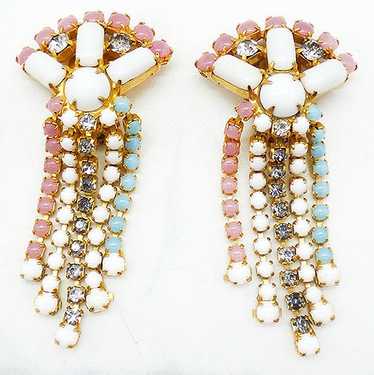 Hobé White and Pastel Cabochon Fringe Earrings - image 1