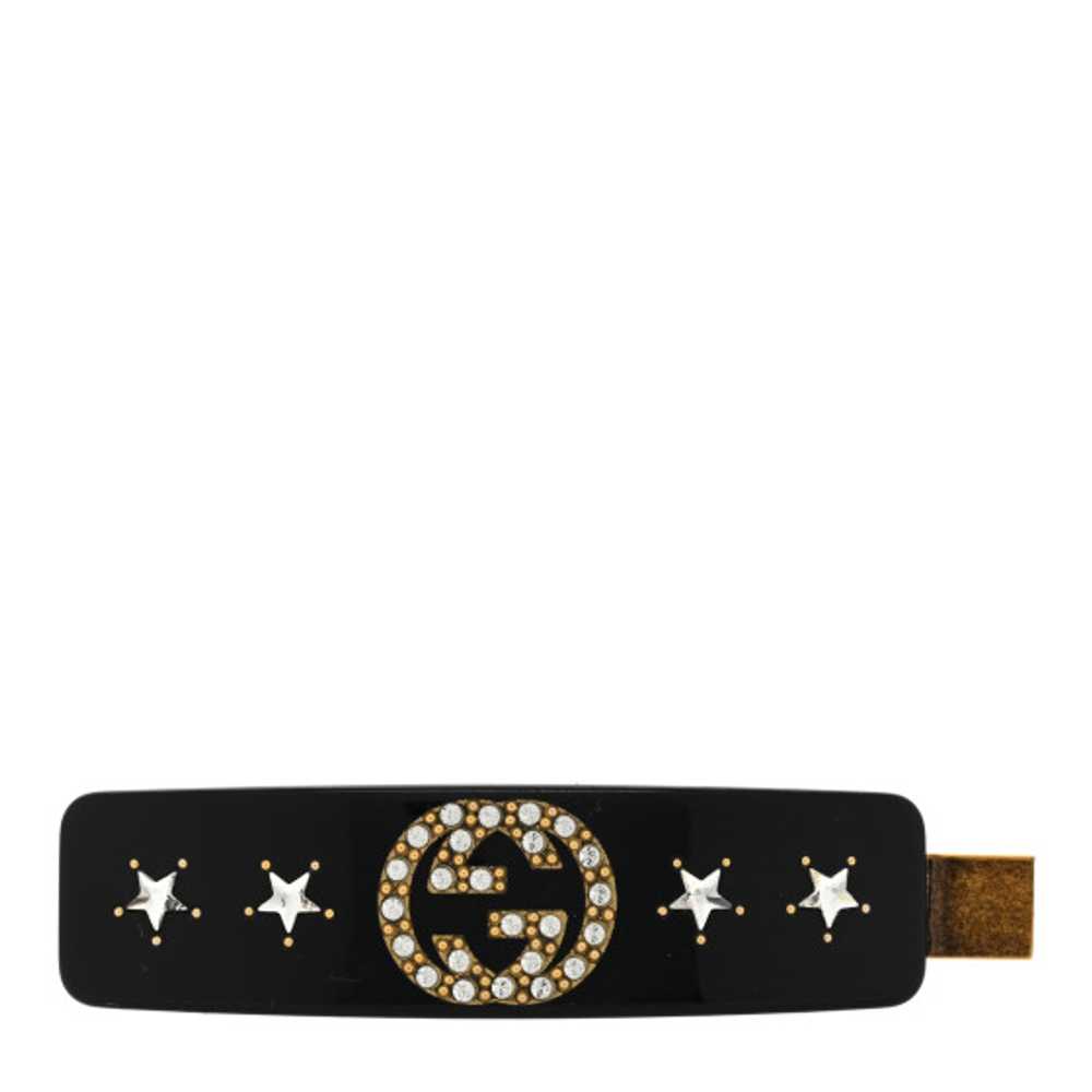 GUCCI Resin Crystal Embellished GG Hair Clip Black - image 1