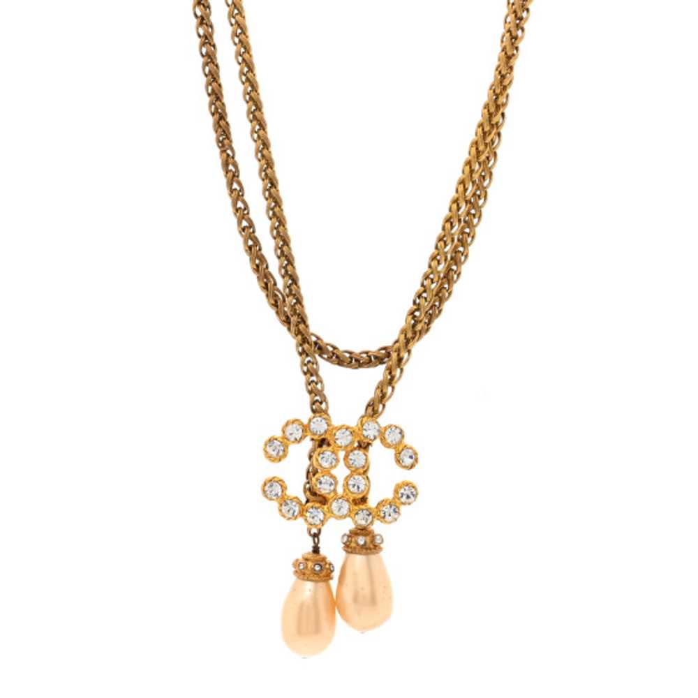 CHANEL Pearl Crystal Chain CC Bolo Necklace Gold - image 1