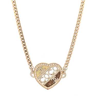 CHANEL Crystal Crystal CC Coco Heart Necklace Gold