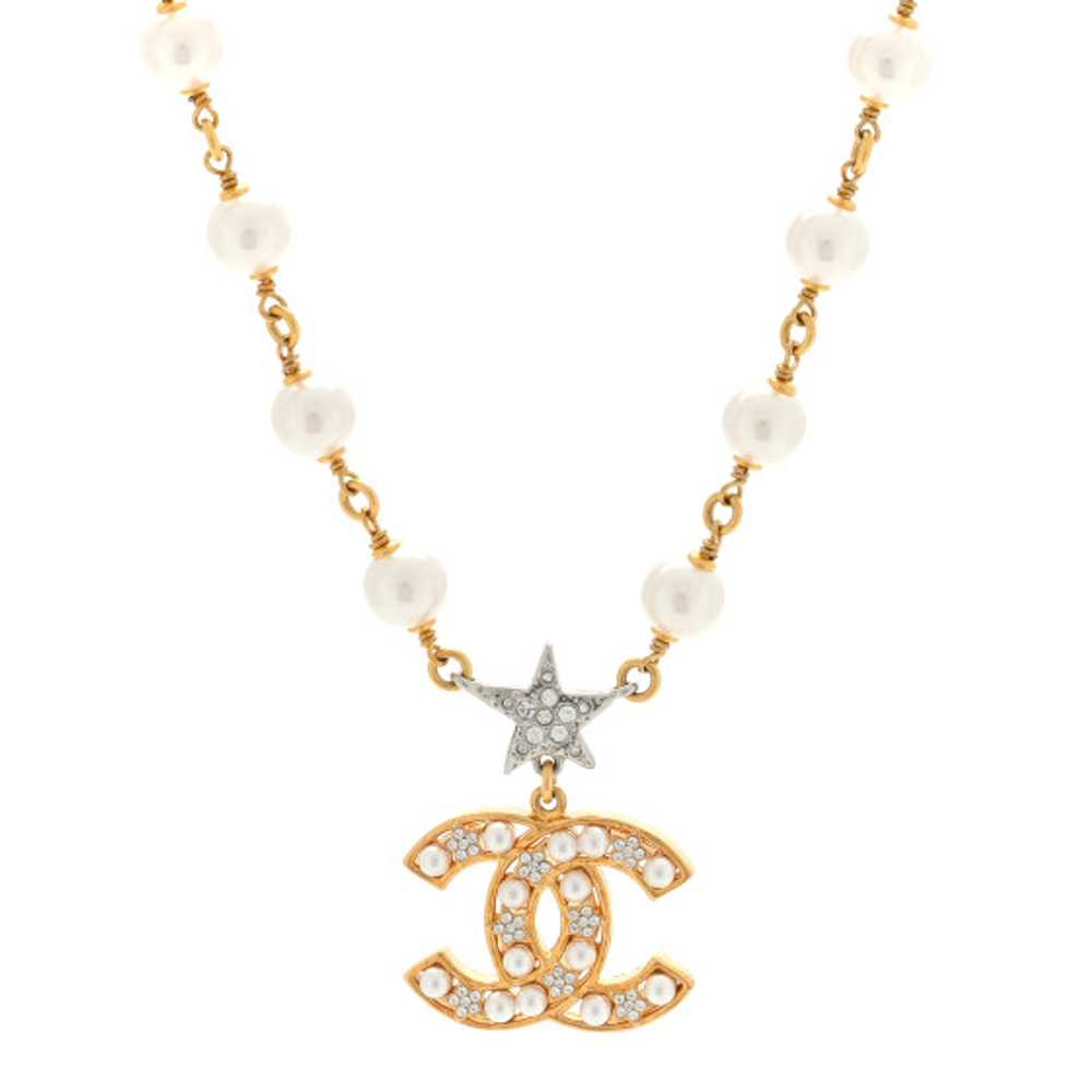 CHANEL Metal Pearl Crystal CC Star Necklace Gold - image 1