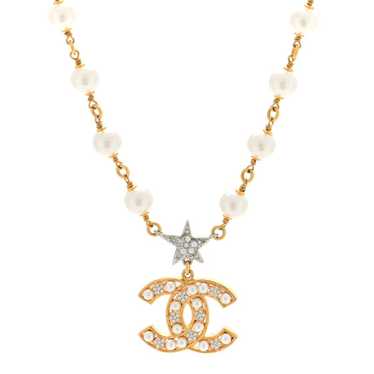 CHANEL Metal Pearl Crystal CC Star Necklace Gold - image 1