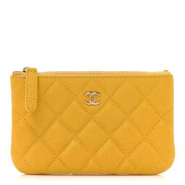 CHANEL Caviar Quilted Small Cosmetic Case Yellow