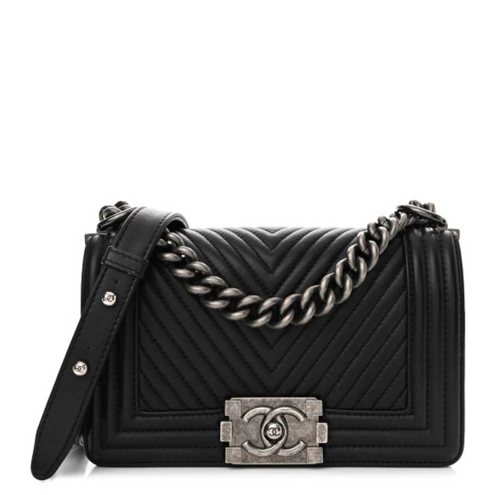 CHANEL Calfskin Chevron Quilted Small Boy Flap Bl… - image 1