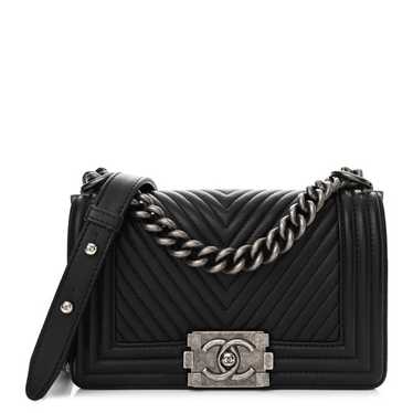 CHANEL Calfskin Chevron Quilted Small Boy Flap Bl… - image 1