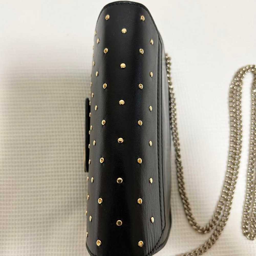 FURLA Studded Chain Shoulder Bag Black Leather Mi… - image 9