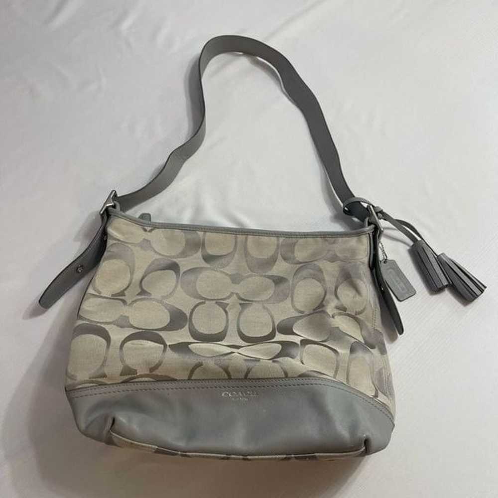 Coach Legacy Sig Gray Jacquard Leather Trim Hobo … - image 1