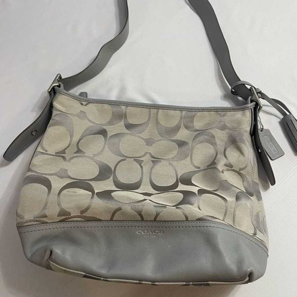 Coach Legacy Sig Gray Jacquard Leather Trim Hobo … - image 3