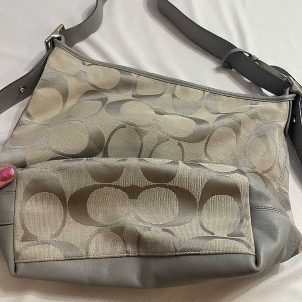 Coach Legacy Sig Gray Jacquard Leather Trim Hobo … - image 8