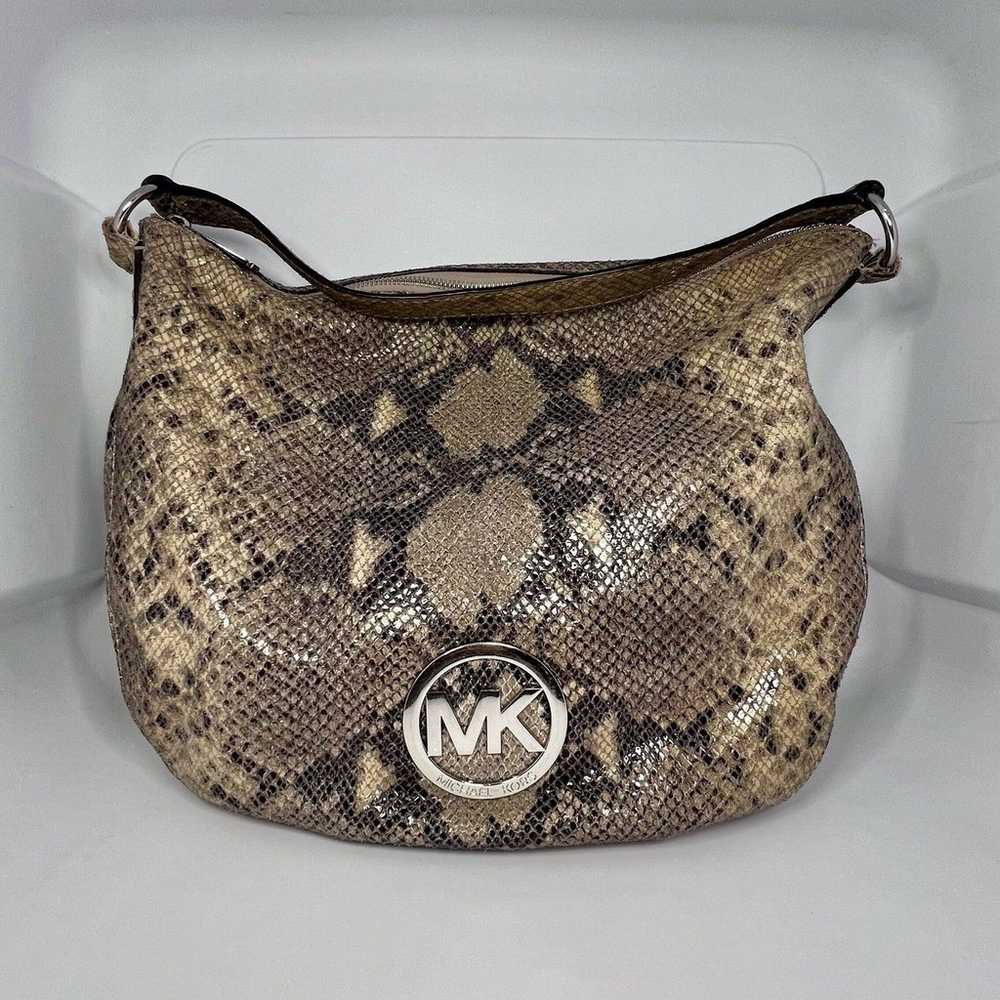 Michael Kors Snake Print Black/Tan Handbag Purse … - image 1